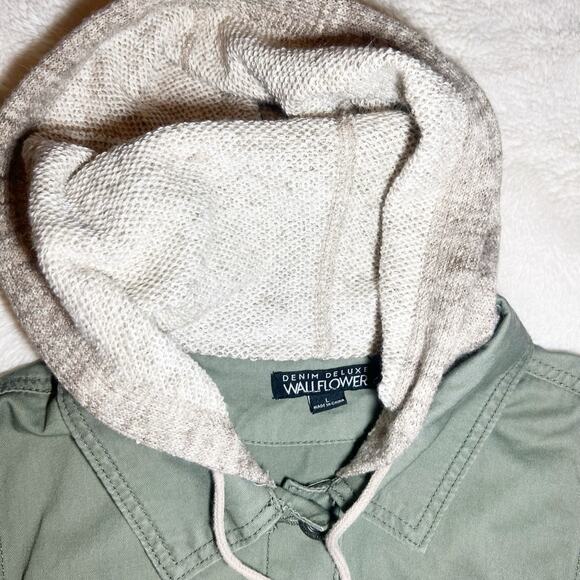 Wallflower Olive Green Denim Hooded Utility Vest Size Large - Picture 9 of 12